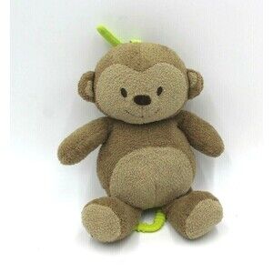 Carters Monkey Brown Plush Baby Crib Pull Musical 11" Green Just One You HTF
